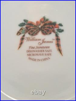 William James Stoneware 34 Piece Christmas Holiday Plaid Ribbon Fruit Dinnerware