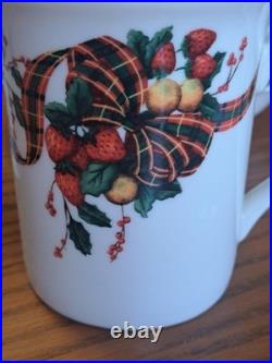 William James Stoneware 34 Piece Christmas Holiday Plaid Ribbon Fruit Dinnerware