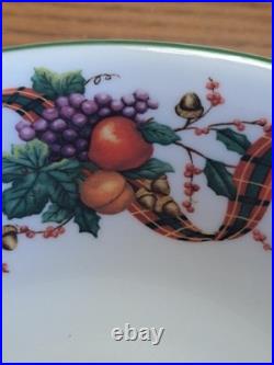 William James Stoneware 34 Piece Christmas Holiday Plaid Ribbon Fruit Dinnerware