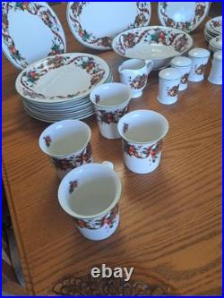 William James Stoneware 34 Piece Christmas Holiday Plaid Ribbon Fruit Dinnerware