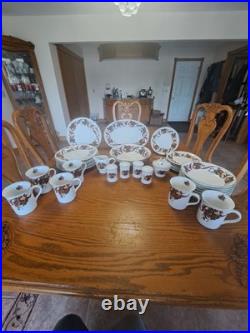 William James Stoneware 34 Piece Christmas Holiday Plaid Ribbon Fruit Dinnerware