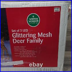 Winter Wonder Lane LED Set Of 3 Glittering Mesh Deer Family Set Holiday Seasonal