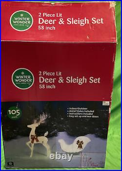 Winter wonder Lane 2 Piece Lit Deer & Sleigh Set LED 105 Lights open box 58