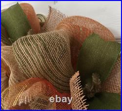 Wood Thanksgiving Turkey With Welcome Sign Burlap Deco Mesh Wreath Handmade