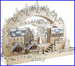 Wooden Advent Calendar LED Decoration with Battery Operation, Village Theme