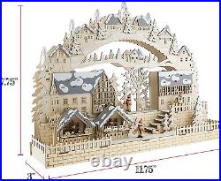 Wooden Advent Calendar LED Decoration with Battery Operation, Village Theme