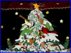 Woodland Christmas tree song birds BIG pillow handmade wool felt New World Arts