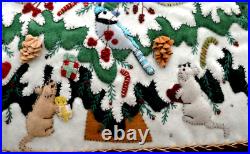 Woodland Christmas tree song birds BIG pillow handmade wool felt New World Arts