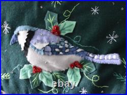 Woodland Christmas tree song birds BIG pillow handmade wool felt New World Arts