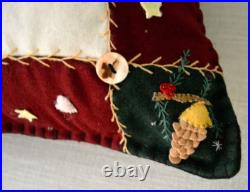 Woodland Christmas tree song birds BIG pillow handmade wool felt New World Arts