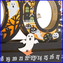 World Market NIB Halloween BOO Laser Wood with LED lights Countdown Calendar