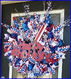 XL Deluxe Patriotic Happy 4th of July BLING Deco Mesh Front Door Wreath Decor XL Deluxe Patriotic Happy 4th of July BLING Deco Mesh Front Door Wreath Decor