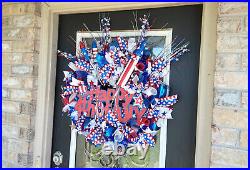 XL Deluxe Patriotic Happy 4th of July BLING Deco Mesh Front Door Wreath Decor XL Deluxe Patriotic Happy 4th of July BLING Deco Mesh Front Door Wreath Decor