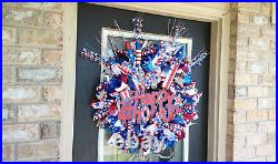 XL Deluxe Patriotic Happy 4th of July BLING Deco Mesh Front Door Wreath Decor XL Deluxe Patriotic Happy 4th of July BLING Deco Mesh Front Door Wreath Decor