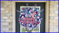 XL Deluxe Patriotic Happy 4th of July BLING Deco Mesh Front Door Wreath Decor XL Deluxe Patriotic Happy 4th of July BLING Deco Mesh Front Door Wreath Decor