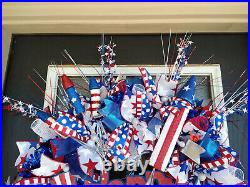 XL Deluxe Patriotic Happy 4th of July BLING Deco Mesh Front Door Wreath Decor XL Deluxe Patriotic Happy 4th of July BLING Deco Mesh Front Door Wreath Decor