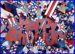 XL Deluxe Patriotic Happy 4th of July BLING Deco Mesh Front Door Wreath Decor XL Deluxe Patriotic Happy 4th of July BLING Deco Mesh Front Door Wreath Decor