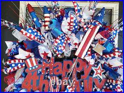 XL Deluxe Patriotic Happy 4th of July BLING Deco Mesh Front Door Wreath Decor XL Deluxe Patriotic Happy 4th of July BLING Deco Mesh Front Door Wreath Decor