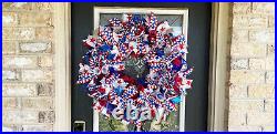 XL Ruffles & Spirals Patriotic 4th of July BLING Deco Mesh Front Door Wreath