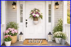 XL Spring Two-Tone Basket Front Door Decor, White and Lilac Front Door Basket