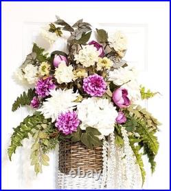 XL Spring Two-Tone Basket Front Door Decor, White and Lilac Front Door Basket