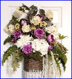 XL Spring Two-Tone Basket Front Door Decor, White and Lilac Front Door Basket