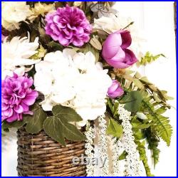 XL Spring Two-Tone Basket Front Door Decor, White and Lilac Front Door Basket