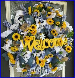 XL Welcome Sunflower Wreath, Front Door Porch Patio Decor, Farmhouse Wedding