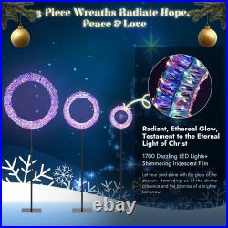 Yescom Pre Lit 1700 LED Lighted Christmas Wreath Decoration with Stand 3 Piece